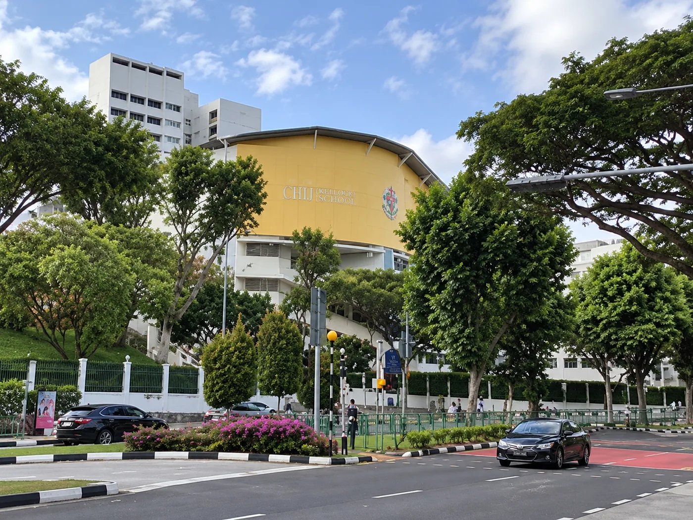 CHIJ (Kellock) school building on its tree-lined street, a short walk from the property
